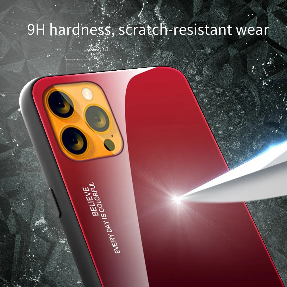 Stylish Gradient 9H Hardness Tempered Glass + TPU Wear-Resistant Anti-Fall Thin Light Hybrid Phone Cover for iPhone 13 mini 5.4 inch - Red+Black - 7