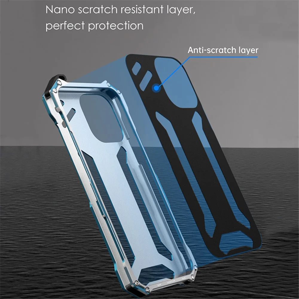 R-JUST Aluminum Alloy Metal Bumper Hollow Rugged Shockproof Cover for iPhone 13 Pro Max 6.7 inch - Black - 5