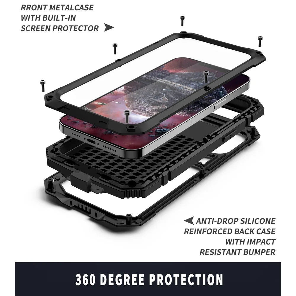 R-JUST Kickstand Slim Armor Anti-Shock Soft Silicone Hard PC Metal Back Phone Cover for iPhone 13 6.1 inch - Black - 4