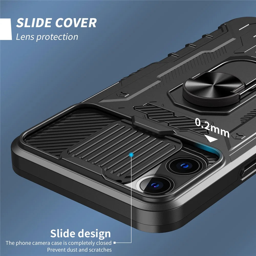 All-round Protection Hard PC + TPU Hybrid Phone Case Cover with Tempered Glass Film Kickstand for iPhone 13 Pro Max 6.7 inch - Black - 5