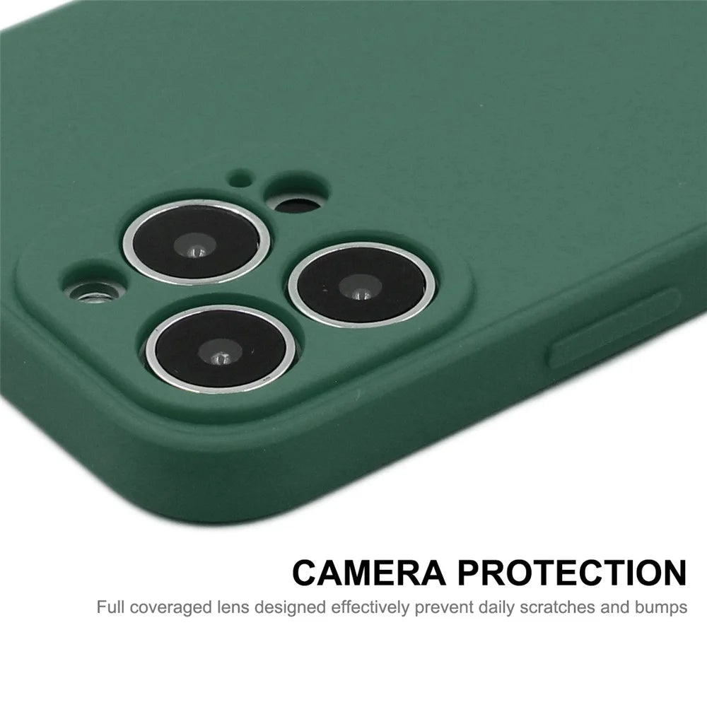 ENKAY HAT PRINCE Smooth Touch Flexible Liquid Silicone Straight Edging Phone Cover + Full Coverage Tempered Glass Silk Print Full Glue Protector Set for iPhone 13 Pro Max 6.7 inch - Dark Green - 2
