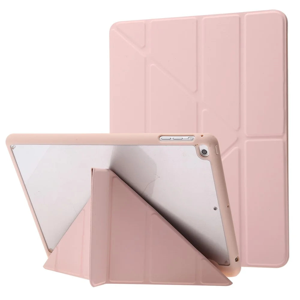Origami Stand Acrylic + PU Leather Tablet Cover Protector with Auto Wake/Sleep for iPad 9.7-inch (2018)/(2017)/iPad Air 2/iPad Air (2013) - Pink - 1
