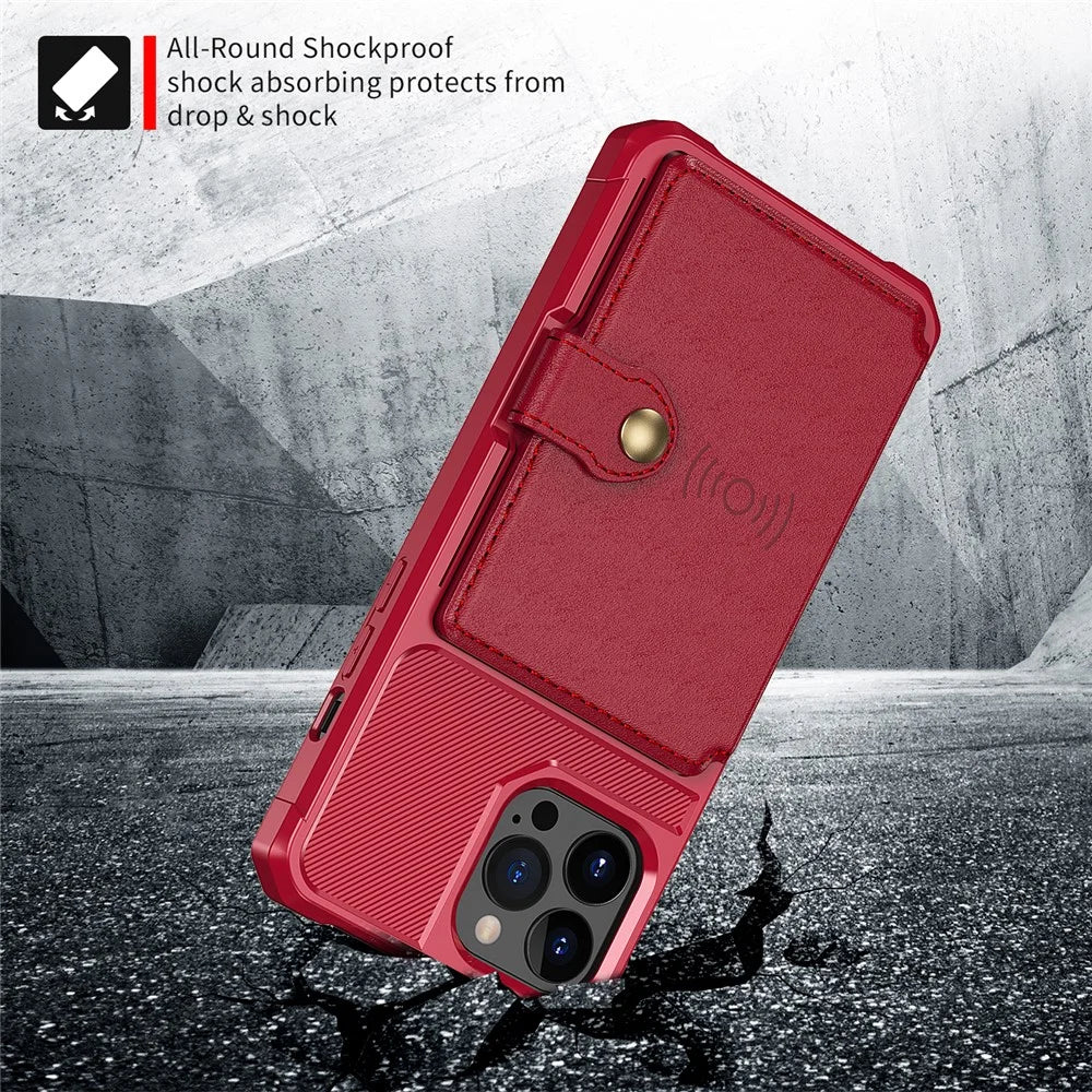 ZM03 All-Round Protection TPU Phone Case + PU Leather Wallet with Magnetic Metal Sheet for iPhone 13 Pro 6.1 inch - Red - 4