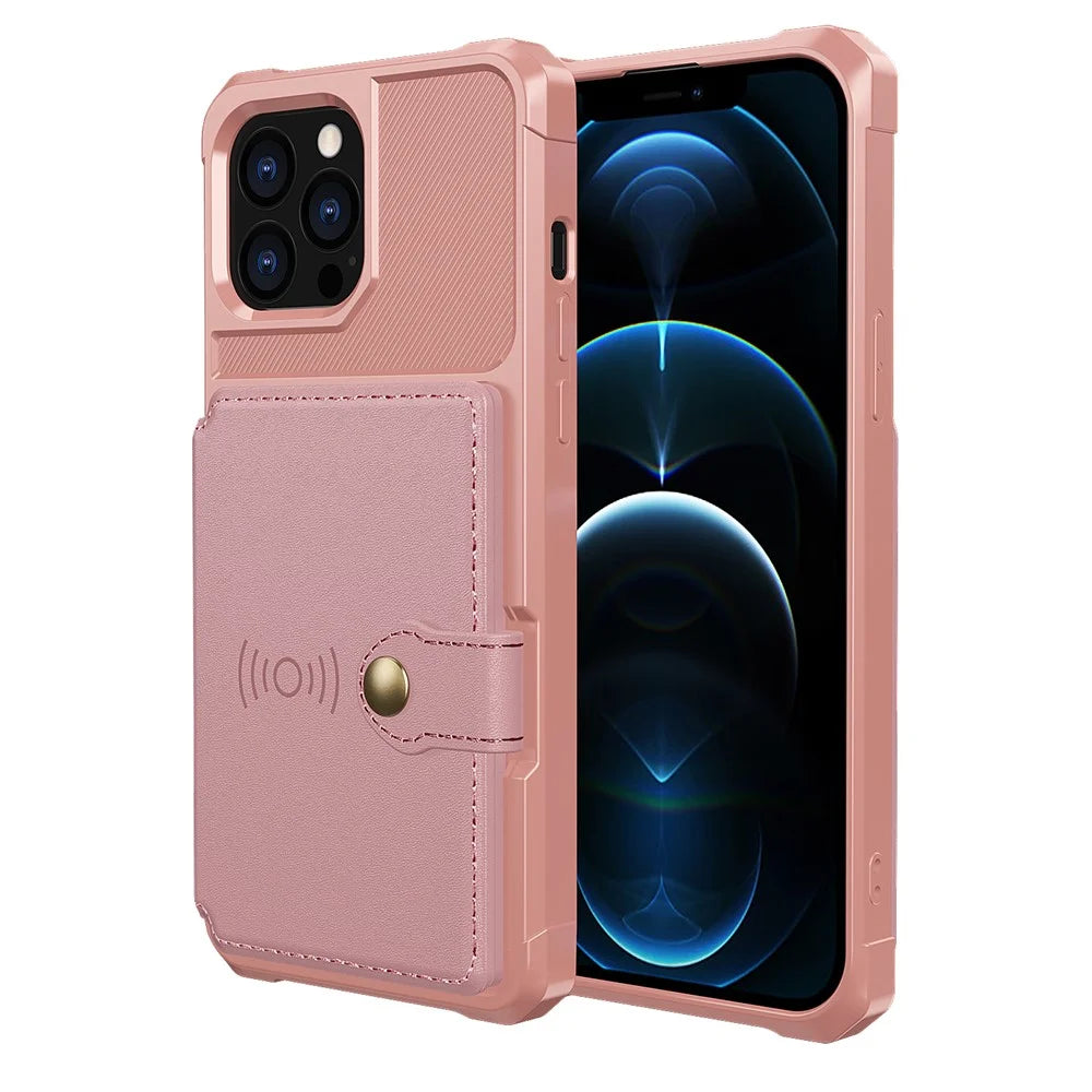 ZM03 TPU Phone Case + PU Leather Wallet with Magnetic Metal Sheet for iPhone 13 Pro Max 6.7 inch - Pink - 2
