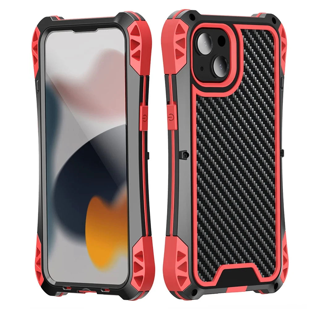R-JUST AMIRA Four Corner Airbags Anti Fall Hybrid Case Phone Protective Cover for iPhone 13 mini 5.4 inch - Black / Red - 1