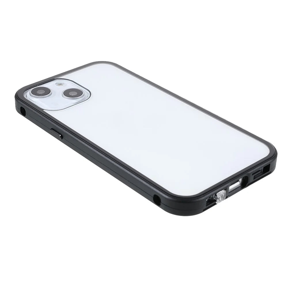 Double-Sided High-Transparent Tempered Glass + Detachable 2-in-1 Magnetic Metal Frame Phone Case for iPhone 13 mini 5.4 inch - Black - 4