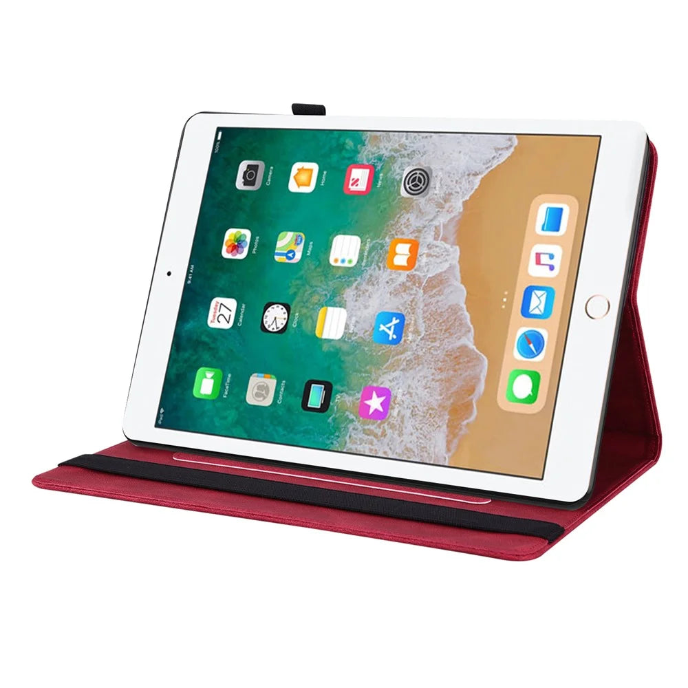 Viewing Stand Butterfly Flower Pattern Imprinting Leather Folio Cover with Elastic Band for iPad 9.7-inch (2018) / iPad 9.7-inch (2017) / iPad Air 2 (iPad 6) / iPad Air (iPad 5) - Red - 4