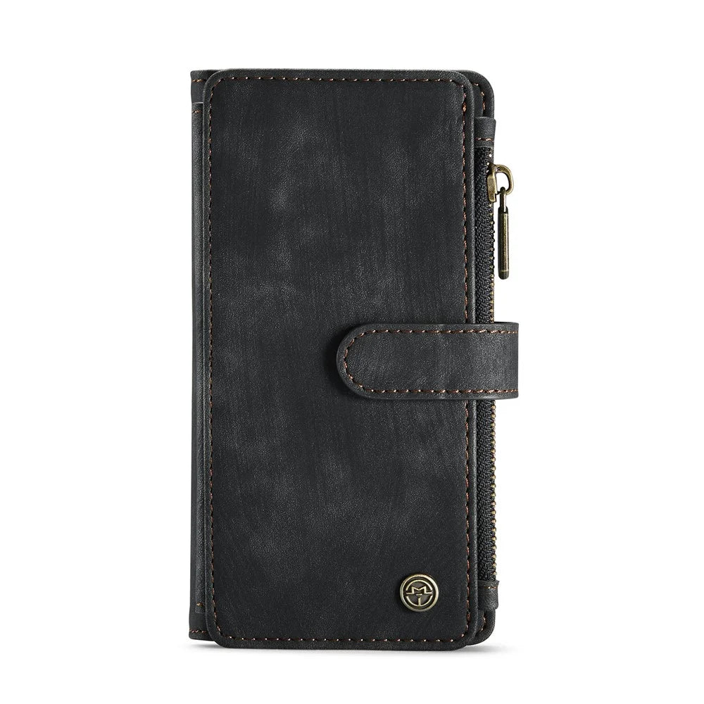 For iPhone 12 mini Phone Cases with Strap CASEME C30 Zipper Multiple Card Holder PU Leather Cover - Black - 2