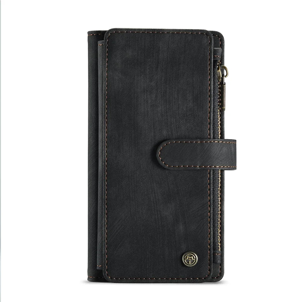 For iPhone XR Phone Cases with Strap CASEME C30 Zipper Multiple Card Holder PU Leather Cover - Black - 2
