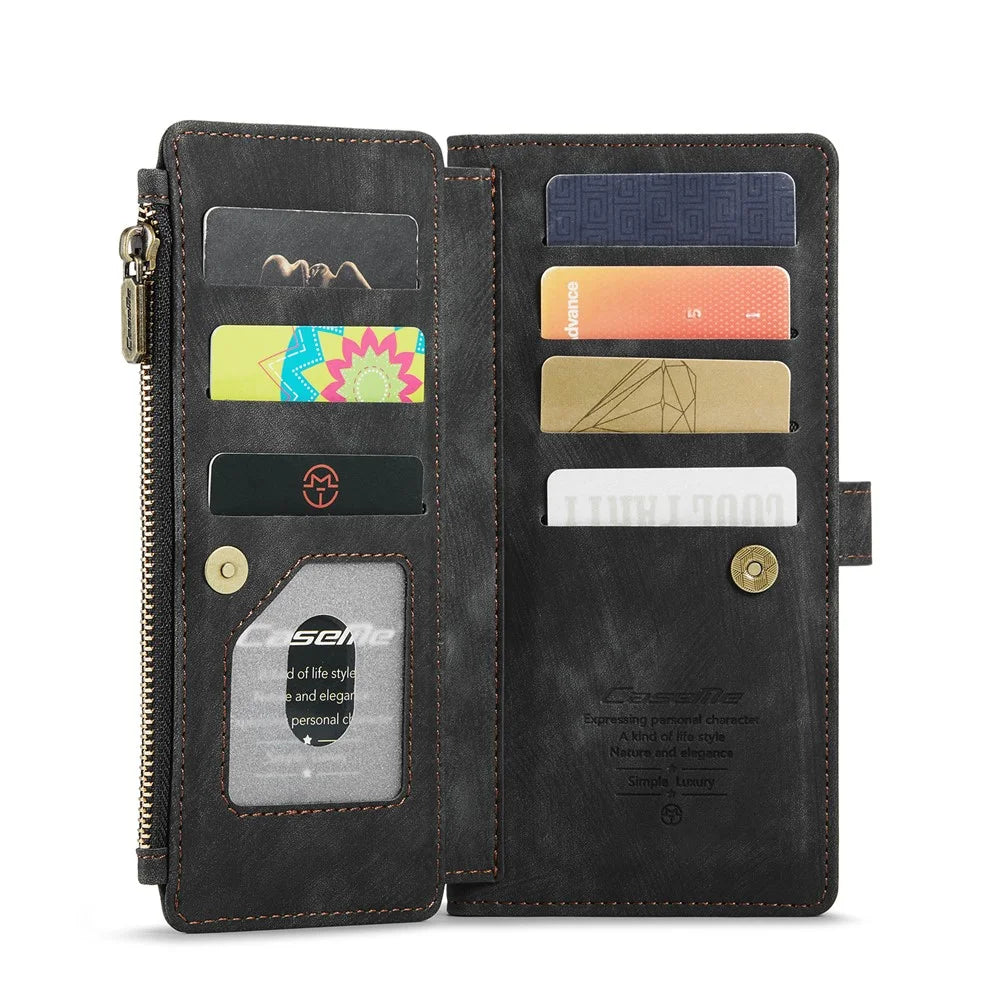 For iPhone 12 Pro Max Phone Cases with Strap CASEME C30 Zipper Multiple Card Holder PU Leather Cover - Black - 5