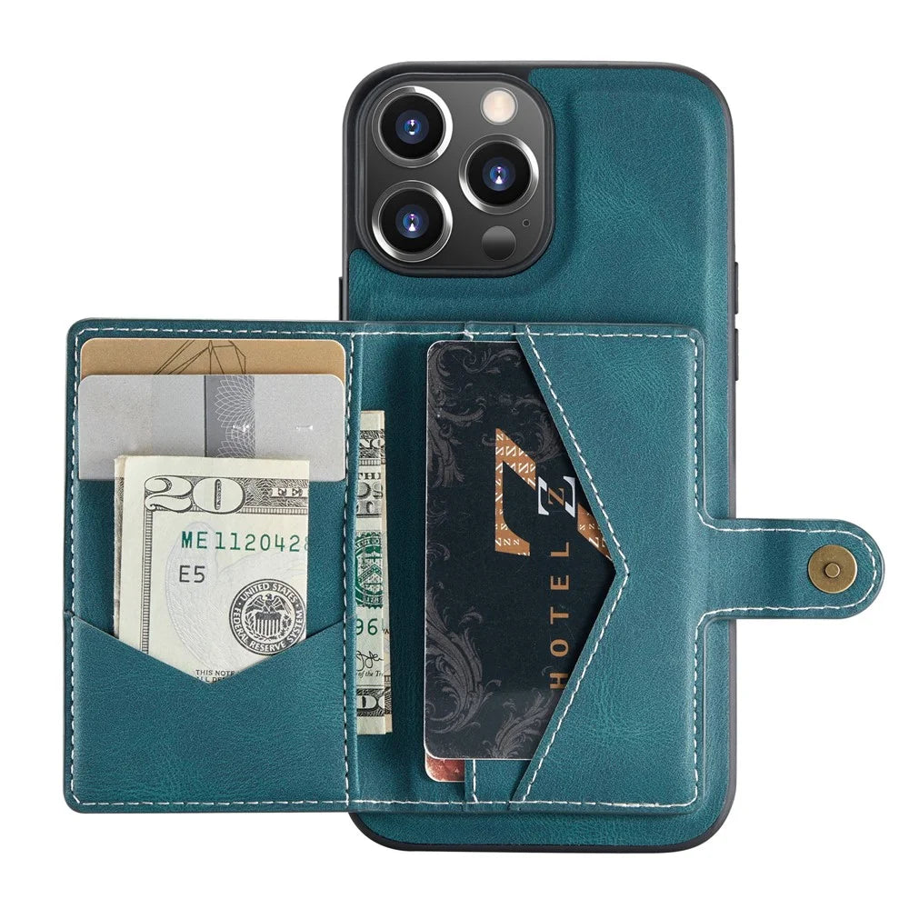 JEEHOOD Anti-drop Magnetic Clasp Kickstand Wallet Design Detachable 2-in-1 Leather Coated TPU Phone Case for iPhone 13 Pro Max 6.7 inch - Green - 1