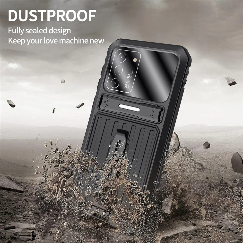 Anti-Fall Dustproof Shockproof TPU+Metal Hybrid Case Kickstand Shell with Tempered Glass Film and Strap for Samsung Galaxy S21 FE 5G/S21 Fan Edition - Black - 4