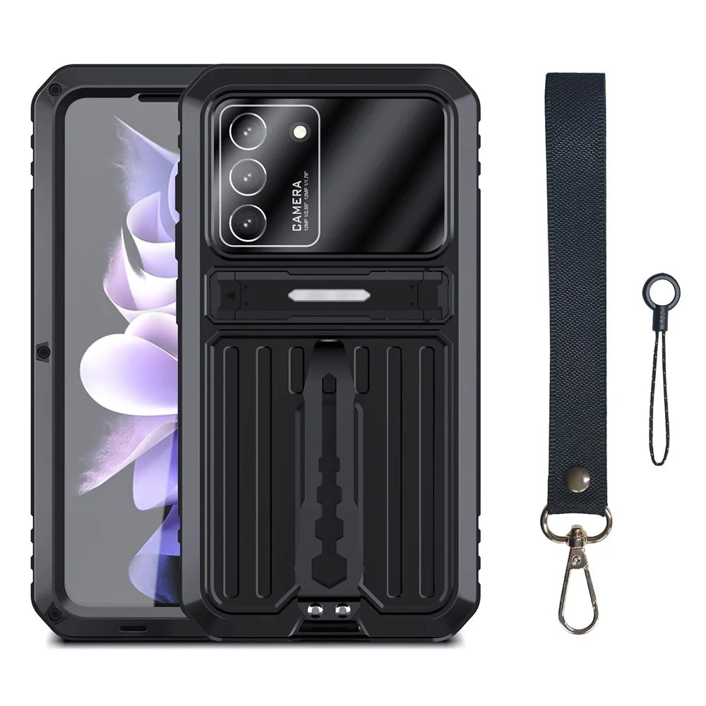 Anti-Fall Dustproof Shockproof TPU+Metal Hybrid Case Kickstand Shell with Tempered Glass Film and Strap for Samsung Galaxy S21 FE 5G/S21 Fan Edition - Black - 7