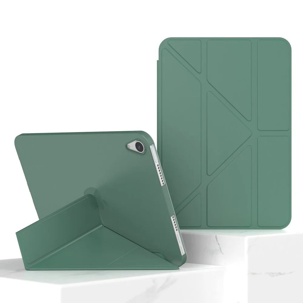 Magnetic Absorption Origami Smart TPU + PU Leather Case Tablet Cover for iPad mini (2024) / mini (2021) - Midnight Green - 2
