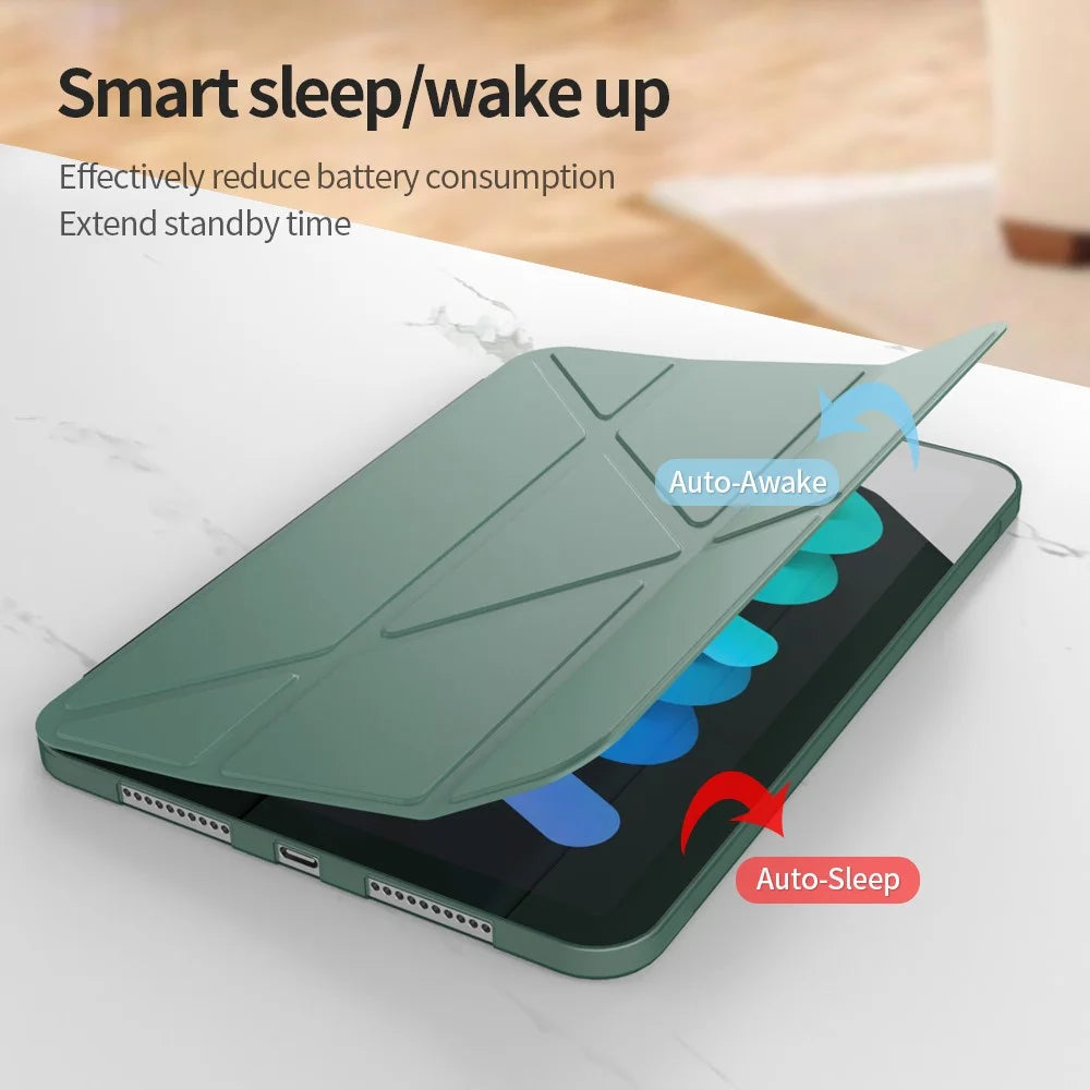 Magnetic Absorption Origami Smart TPU + PU Leather Case Tablet Cover for iPad mini (2024) / mini (2021) - Midnight Green - 3