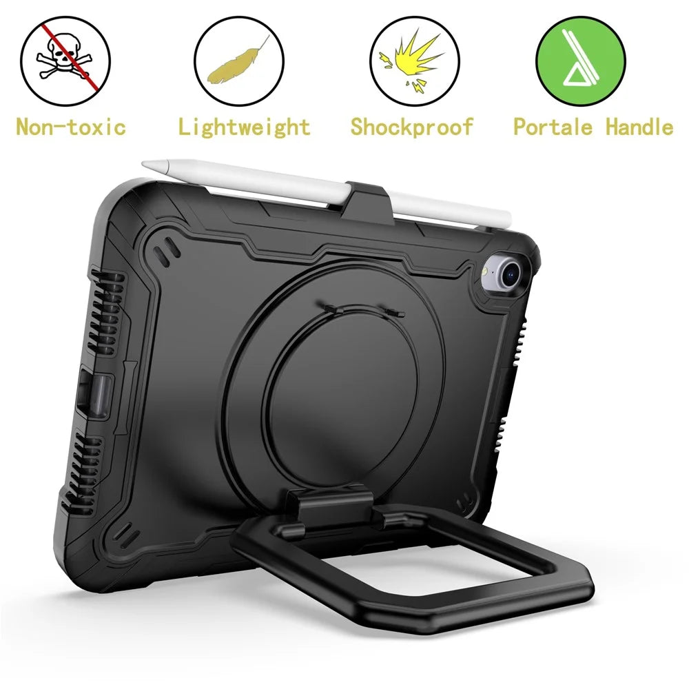 Rotating Kickstand PC + Silicone Tablet Case Cover with Shoulder Strap for iPad mini (2024) / mini (2021) - Black / Black - 5