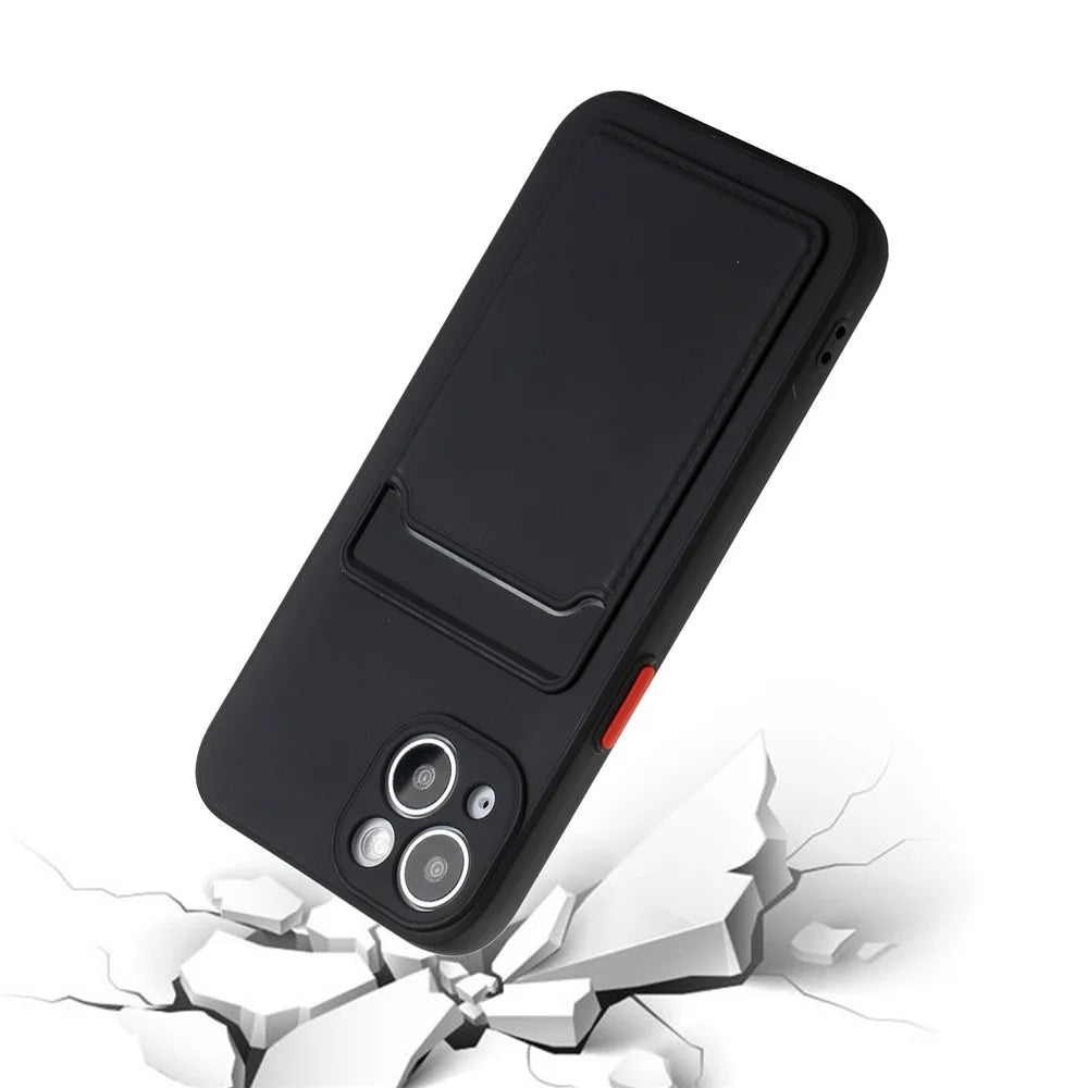 Flexible TPU Phone Back Case Cover with Card Slot for iPhone 13 mini 5.4 inch - Black - 5