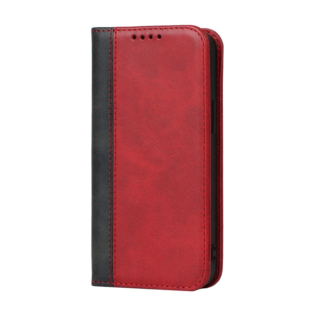 Bi-color Splicing Design Auto-absorbed PU Leather Wallet Phone Shell Case for iPhone 13 6.1 inch - Red/Black - 2