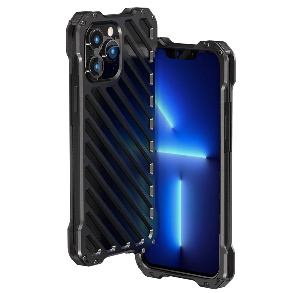 R-JUST RJ-50 Anti-Fall Shockproof Armor Aluminum Alloy Bumper Hollow Protective Metal Case with Lens Protector for iPhone 13 Pro Max 6.7 inch - 1