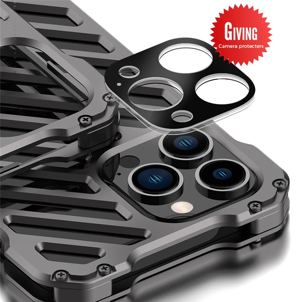 R-JUST RJ-50 Anti-Fall Shockproof Armor Aluminum Alloy Bumper Hollow Protective Metal Case with Lens Protector for iPhone 13 Pro Max 6.7 inch - 6