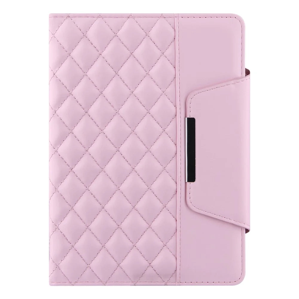 Grids Embroidery Auto Wake / Sleep PU Leather Stand Wallet Tablet Cover Case with Pen Slot for iPad mini (2024) / mini (2021) - Pink - 2