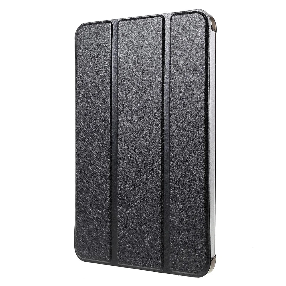 Silk Texture Anti-Fall Shockproof Trifold Stand PU Leather + PC Tablet Case Cover for Apple iPad mini (2024) / mini (2021) - Black - 2