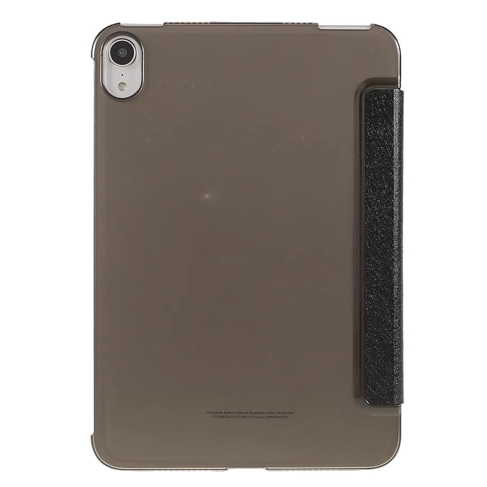 Silk Texture Anti-Fall Shockproof Trifold Stand PU Leather + PC Tablet Case Cover for Apple iPad mini (2024) / mini (2021) - Black - 3