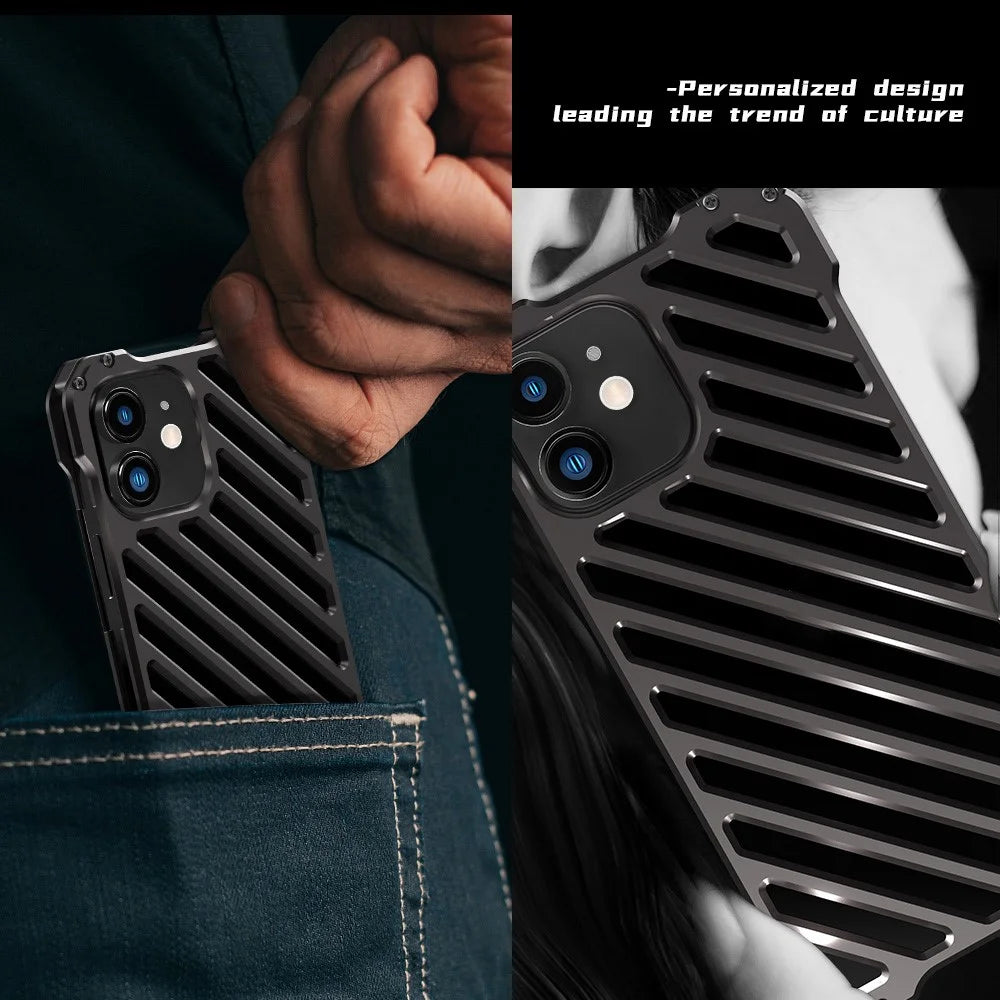 R-JUST RJ-50 Aluminum Alloy Metal Frame Anti-scratch Strong Anti-fall Hollow Protective Case with Lens Protector for iPhone 12 6.1 inch inch - 5