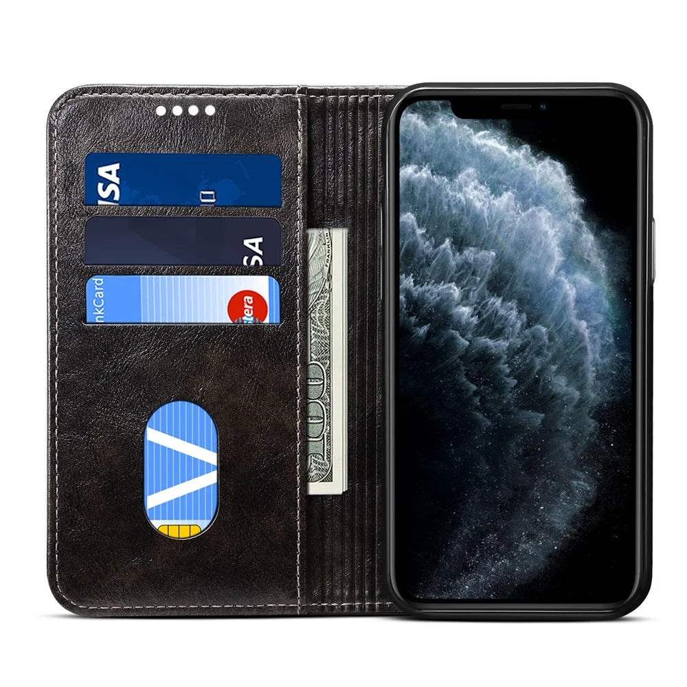 SUTENI 055 Series Automatic Closing Protective Cover with Wallet and Stand PU Leather+TPU Case for iPhone 11 6.1 inch - Black - 4