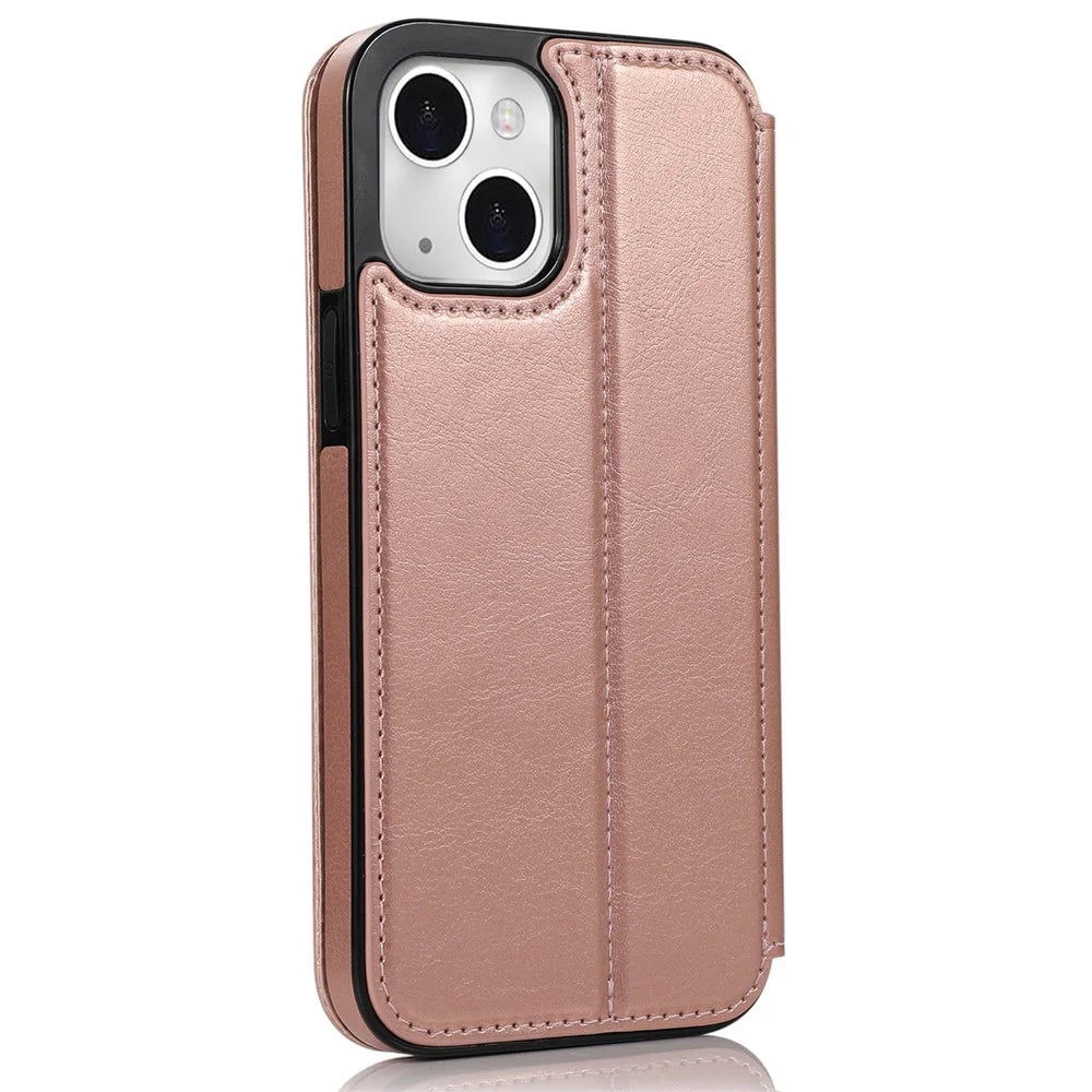 Jazz Series Auto-absorbed Magnetic Closure Stand Leather Phone Cover Shell with Card Slots for iPhone 13 mini 5.4 inch - Rose Gold - 3