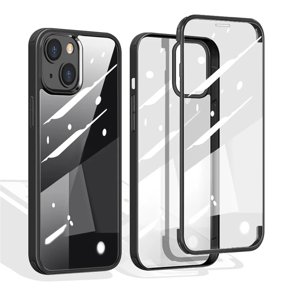 Scratch-resistant Double-sided Tempered Glass+TPU Edge Phone Case Phone Covering for iPhone 13 6.1 inch - Black - 2