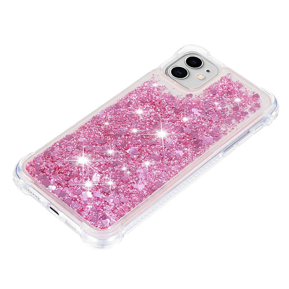 Reinforced Corner Anti-fall Quicksand Glitter TPU Protective Phone Case Shell for iPhone 11 6.1 inch - Rose Gold Hearts - 4