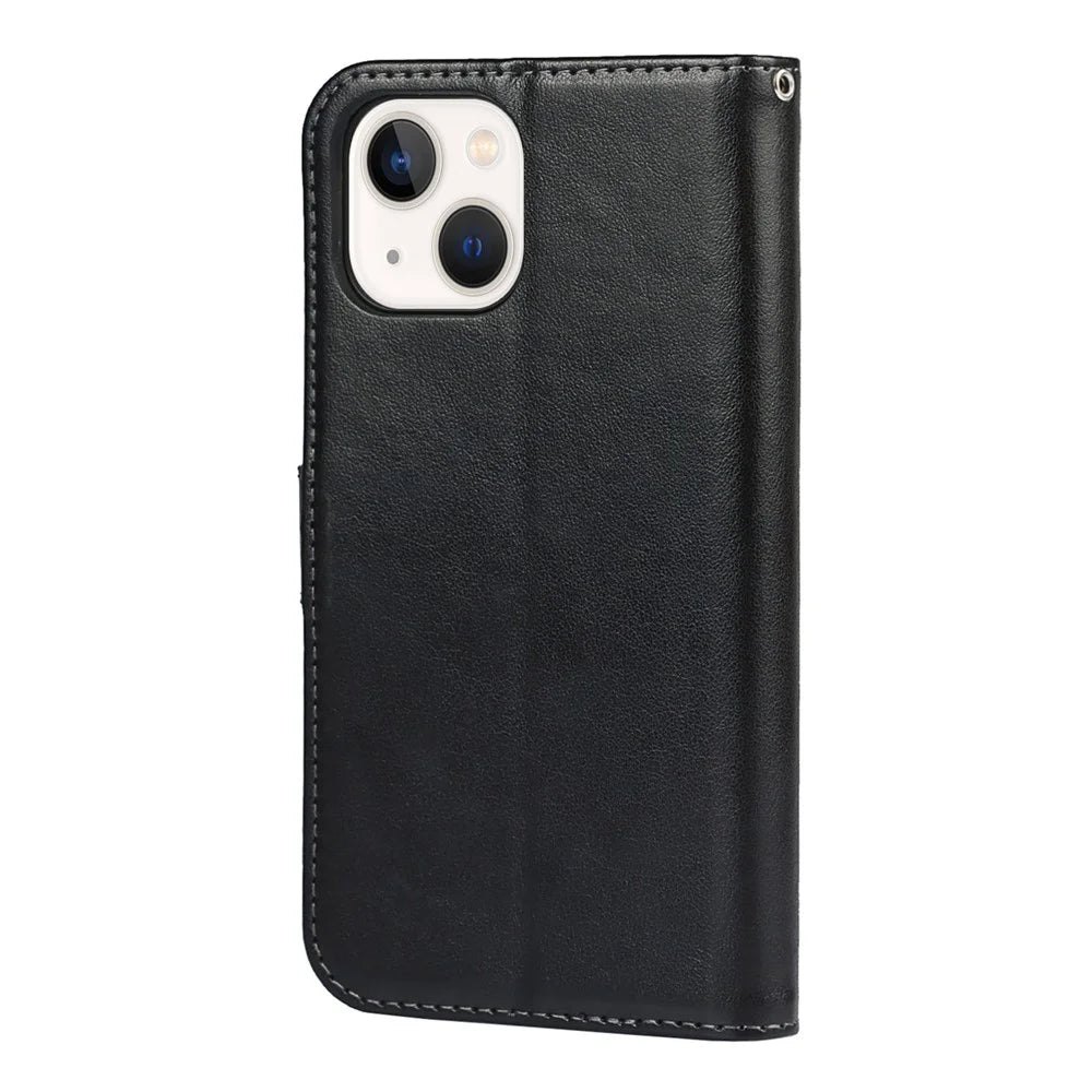 Pattern Imprinting Felled Seam Design R61 Texture PU Leather Wallet Phone Cover Shell for iPhone 13 mini 5.4 inch - Black - 3