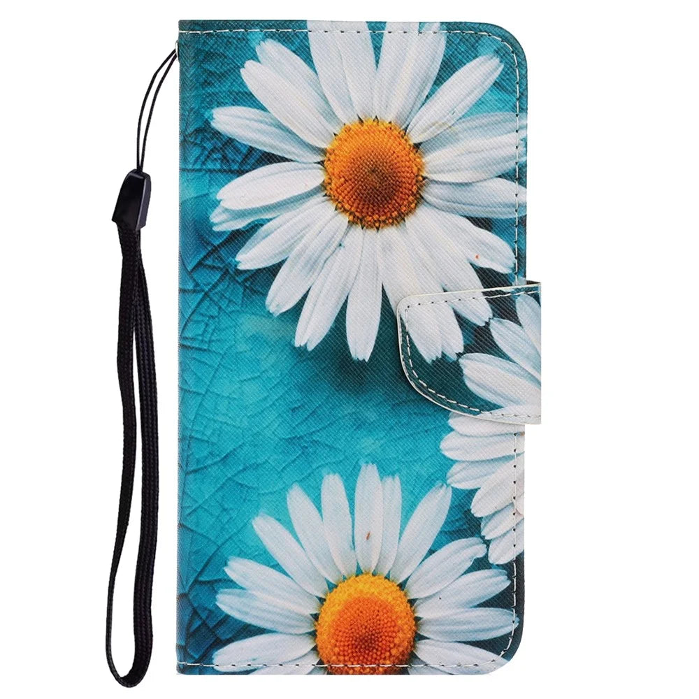 Wallet Stylish Pattern Printing PU Leather Case Magnetic Flip Stand Folio Cover with Strap for iPhone X/XS 5.8 inch - Daisies - 2