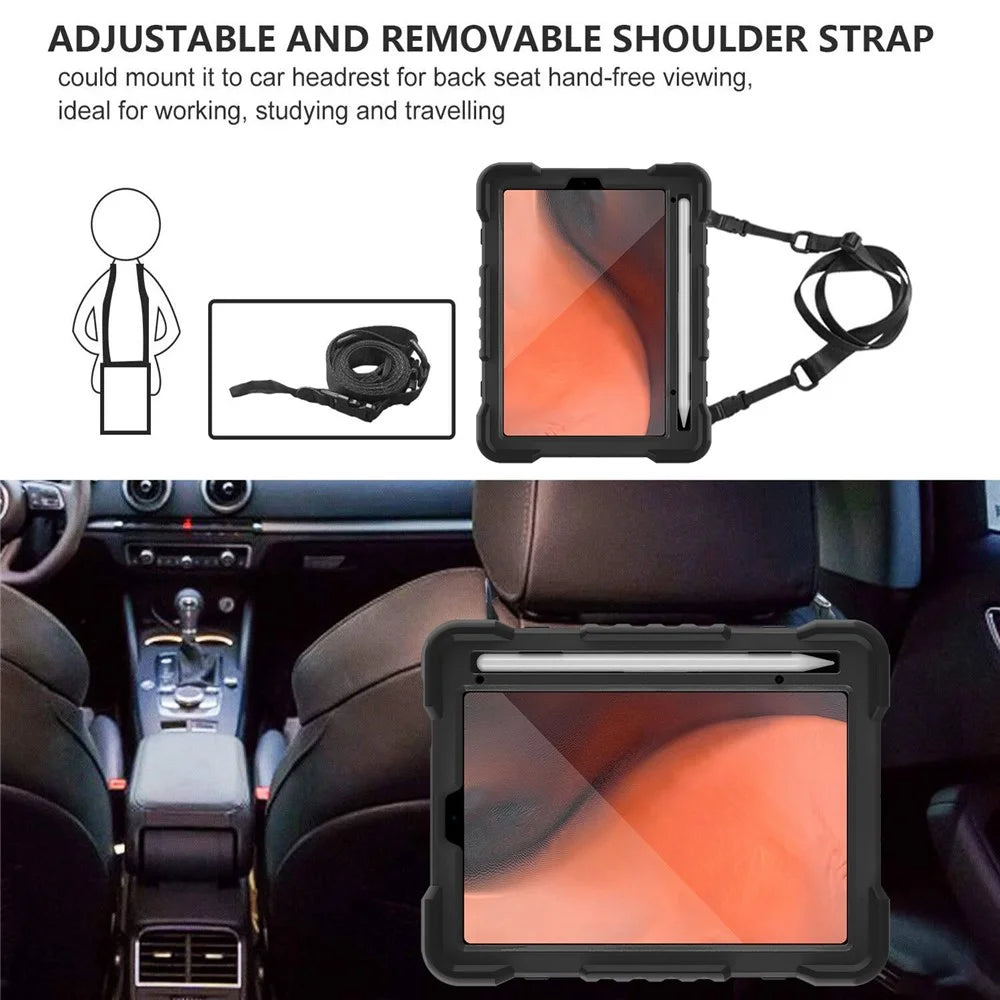 360-degree Rotating Kickstand Anti-Scratch Anti-Drop PC + Silicone Tablet Case with Shoulder Strap for iPad mini (2024) / mini (2021) - All Back - 3