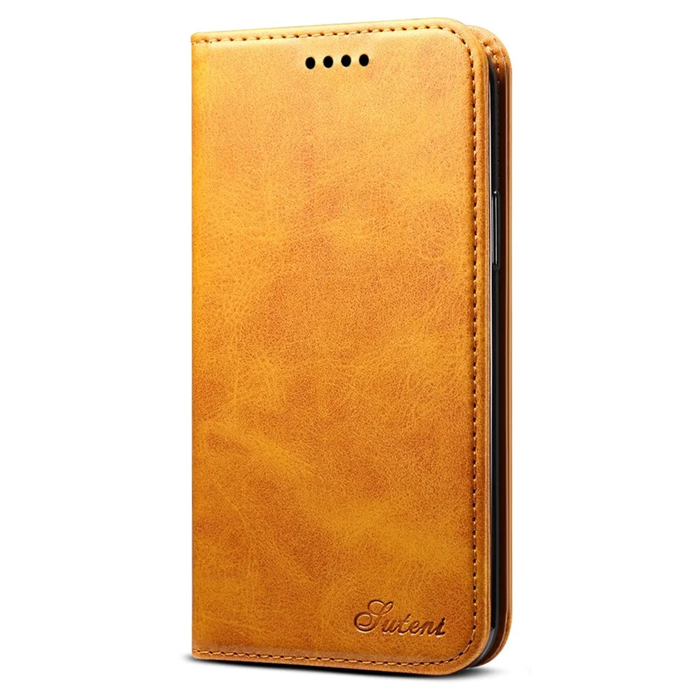 SUTENI Shockproof Drop-proof Textured Surface Magnetic Automatic Closing Wallet Flip Leather Case with Stand for iPhone 11 Pro Max 6.5 inch - Khaki - 2