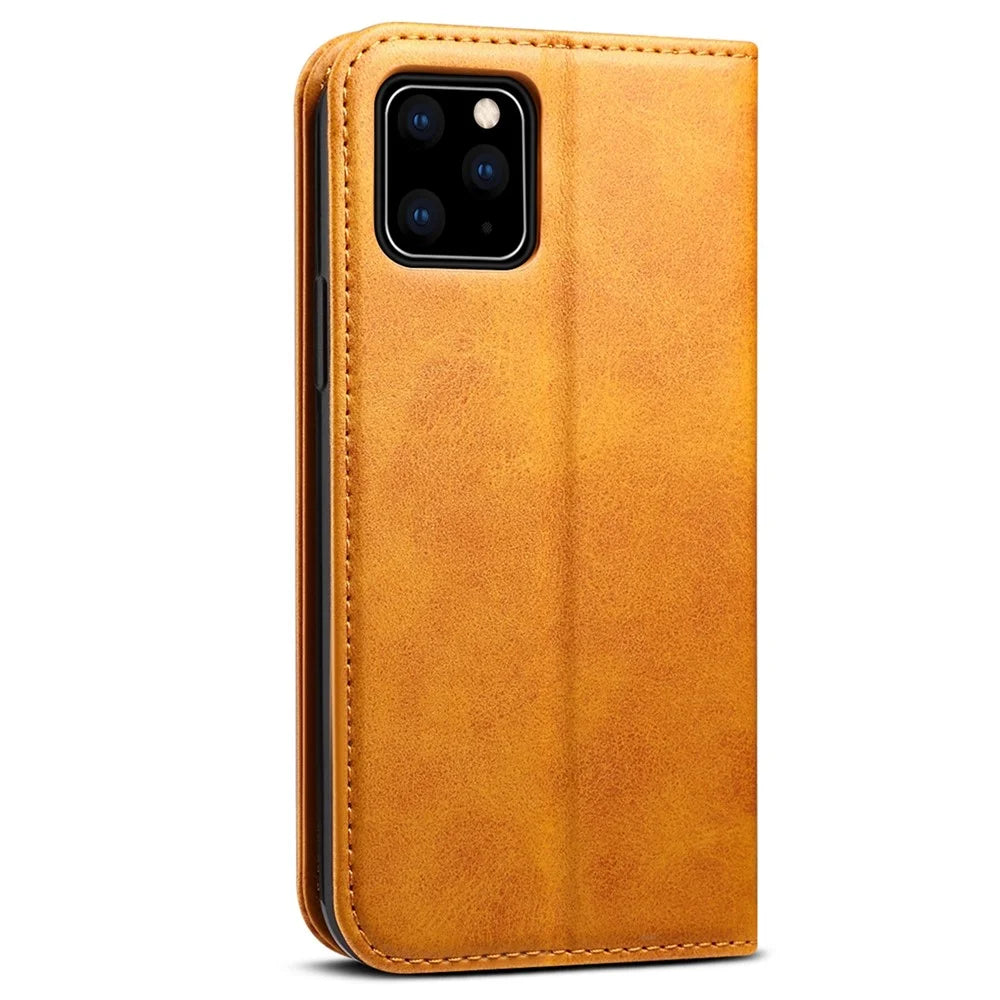 SUTENI Shockproof Drop-proof Textured Surface Magnetic Automatic Closing Wallet Flip Leather Case with Stand for iPhone 11 Pro Max 6.5 inch - Khaki - 3