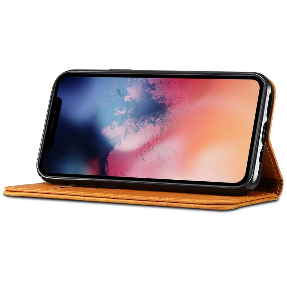 SUTENI Shockproof Drop-proof Textured Surface Magnetic Automatic Closing Wallet Flip Leather Case with Stand for iPhone 11 Pro Max 6.5 inch - Khaki - 4