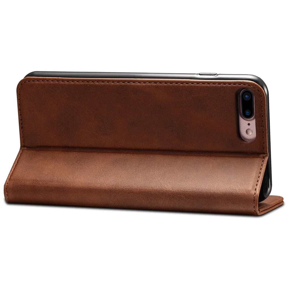 SUTENI Folio Flip Textured Surface Magnetic Cover Well-protected Automatic Closing Wallet Design Leather Case with Stand for iPhone 7 Plus/8 Plus 5.5 inch - Brown - 5