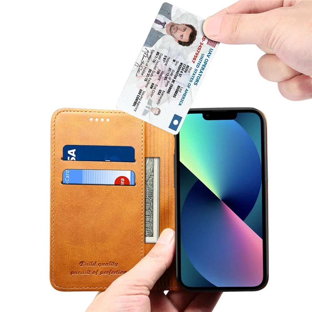 SUTENI Anti-scratch Wallet Stand Design Magnetic Automatic Closing Leather Protective Cover + TPU Inner Case for iPhone 13 mini 5.4 inch - Khaki - 5