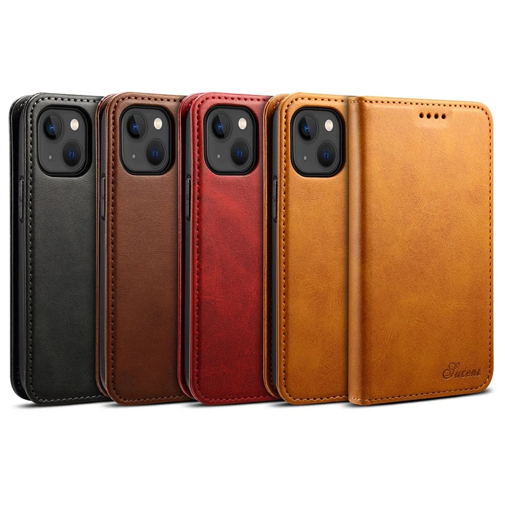 SUTENI Anti-scratch Wallet Stand Design Magnetic Automatic Closing Leather Protective Cover + TPU Inner Case for iPhone 13 mini 5.4 inch - Khaki - 7