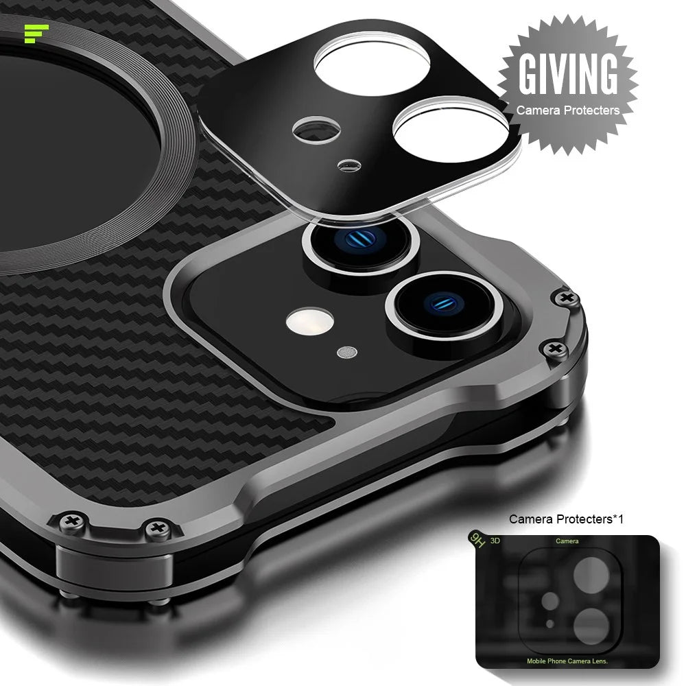 R-JUST RJ-51 Back Hollow Heat Dissipation Carbon Fiber PC + Aluminum Alloy Phone Case Support Wireless Charging for iPhone 12 Pro 6.1 inch - 5