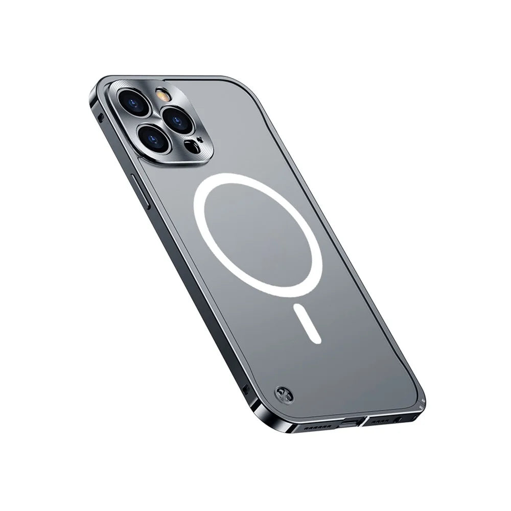 For iPhone 12 Pro 6.1 inch Transparent Matte Cover with Magnetic Wireless Charging, Hard PC Back Metal Frame Transparent Scratch-resistant Phone Protector - Blue - 2