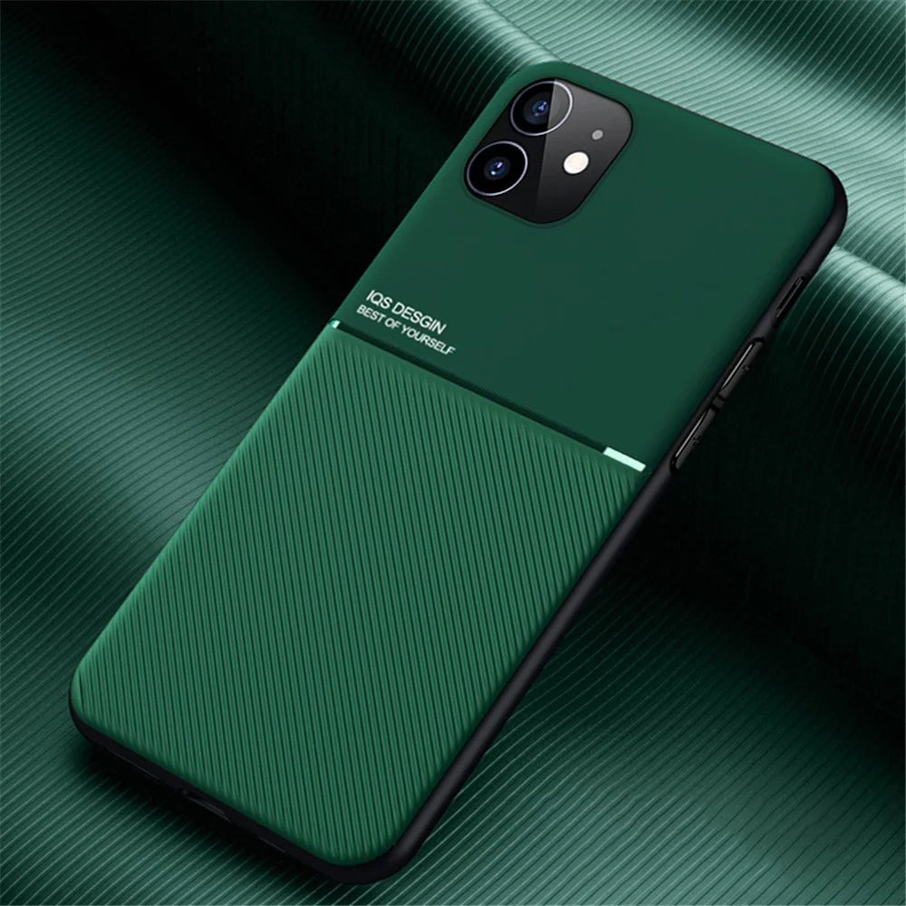 Anti-fingerprint Shockproof Phone Cover Mobile Phone Case TPU + PU Leather Protective Shell with Built-in Magnetic Metal Sheet for iPhone 12 mini 5.4 inch - Green - 2