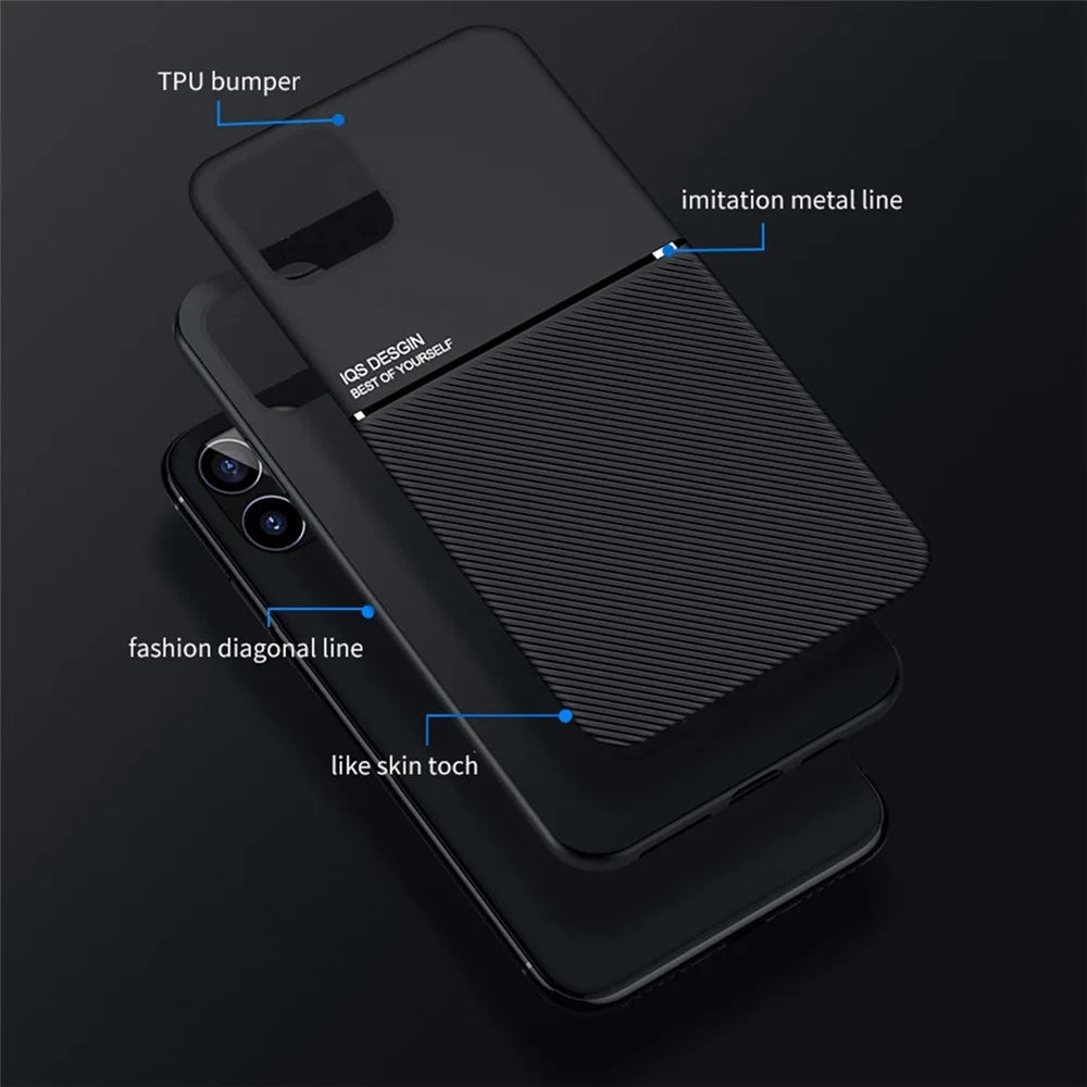 For iPhone 13 Pro Max 6.7 inch TPU + PU Leather Thin Textured Anti-fall Phone Case with Built-in Magnetic Metal Sheet - Black - 3