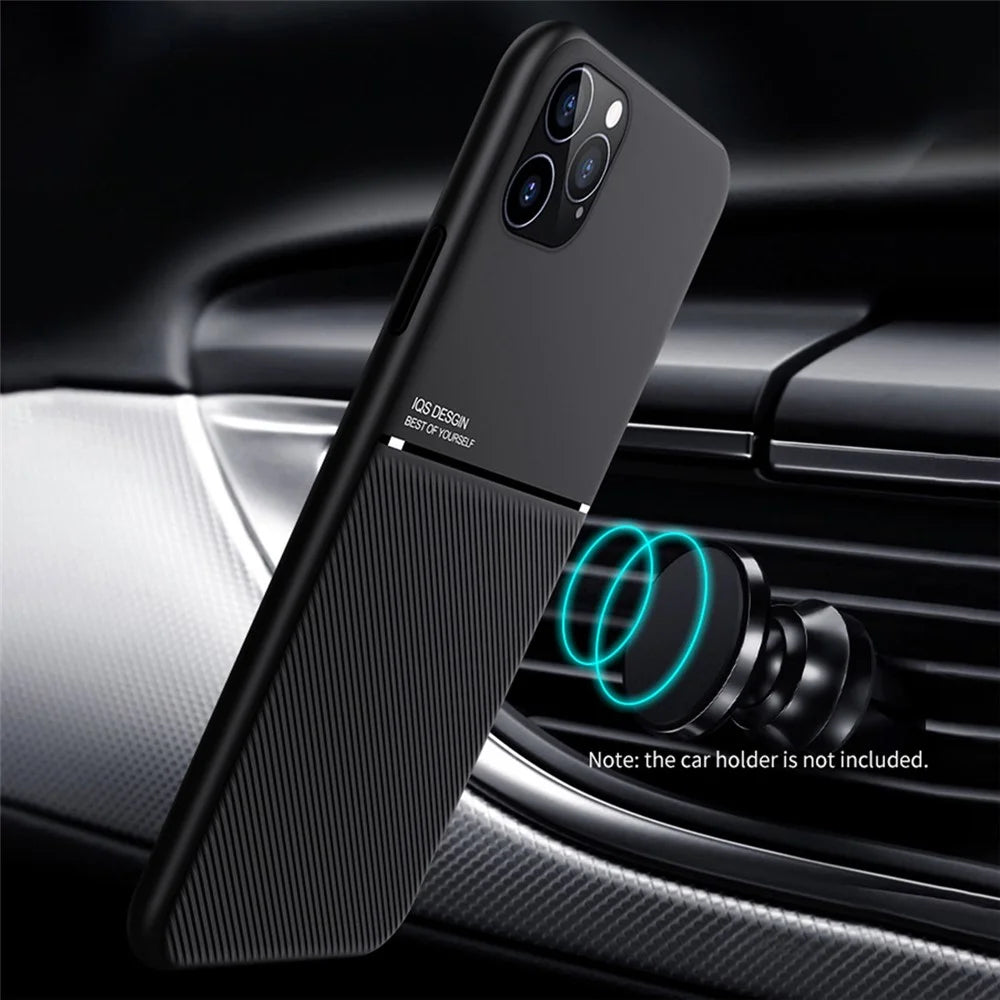 For iPhone 13 Pro Max 6.7 inch TPU + PU Leather Thin Textured Anti-fall Phone Case with Built-in Magnetic Metal Sheet - Black - 4