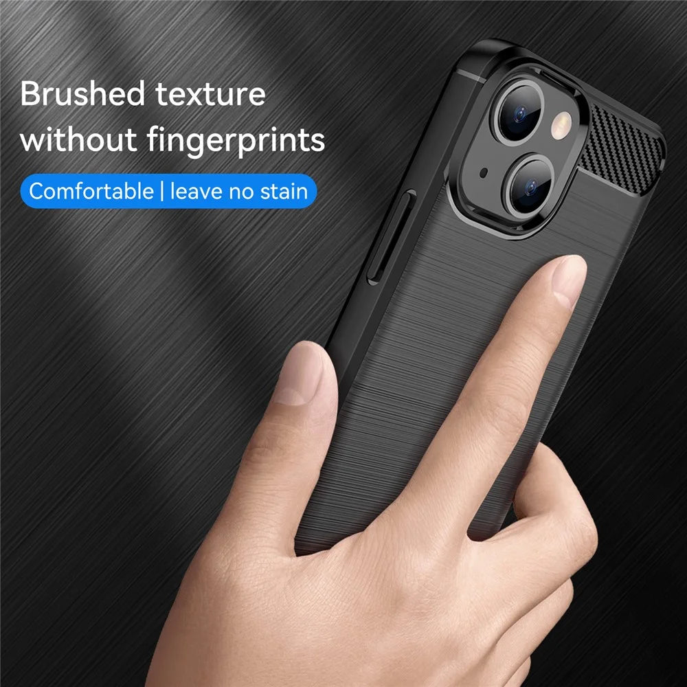 1.8mm Flexible TPU Anti-Scratch Carbon Fiber Brushed Protective Cover Phone Back Case for iPhone 13 6.1 inch - Black - 3