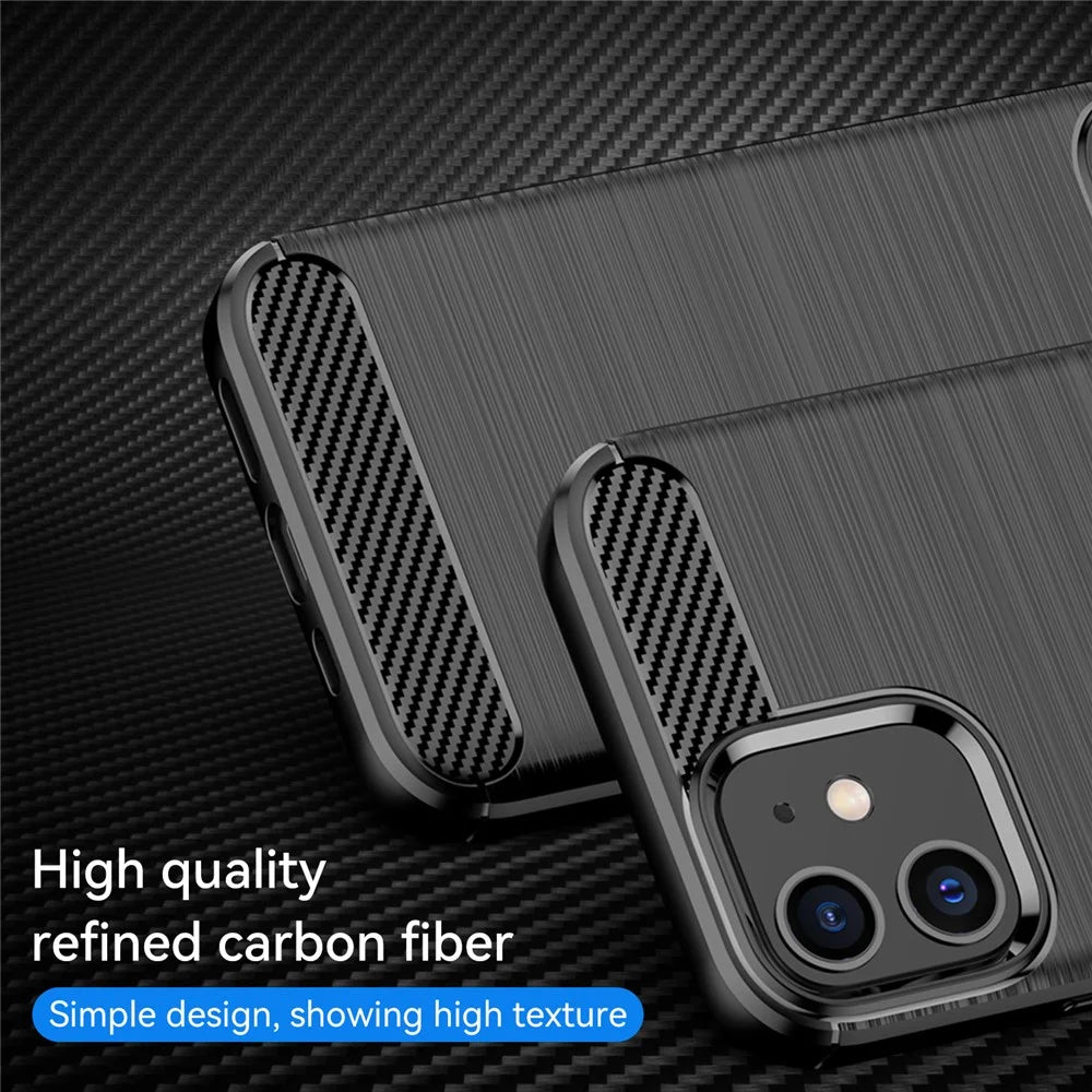 1.8mm Carbon Fiber Brushed Texture Heat Dissipation Back Case Flexible TPU Cover for iPhone 12 mini 5.4 inch - Black - 2