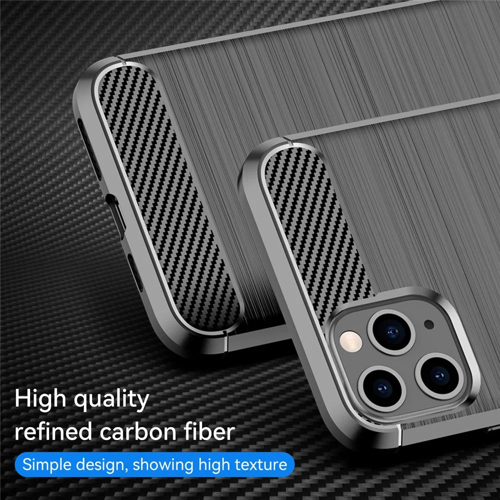 1.8mm Carbon Fiber Brushed Texture Shock Absorption TPU Back Case Mobile Phone Cover for iPhone 11 Pro 5.8 inch - Black - 2