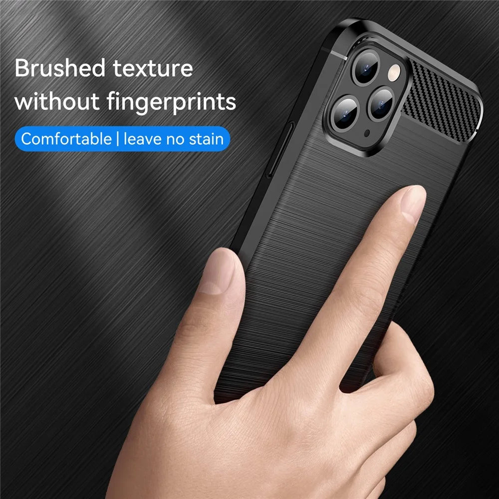1.8mm Carbon Fiber Brushed Texture Shock Absorption TPU Back Case Mobile Phone Cover for iPhone 11 Pro 5.8 inch - Black - 3